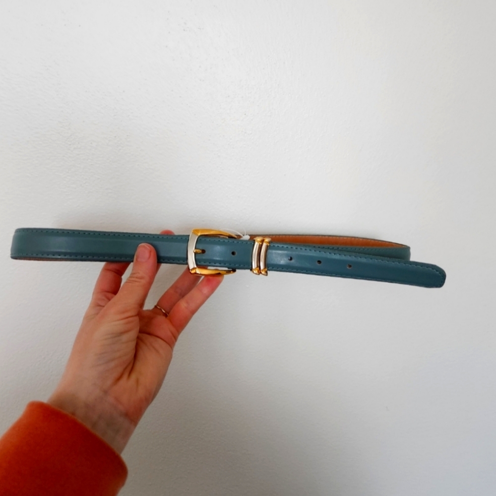 Cleo Leather Belt Green With Gold Buckle Large